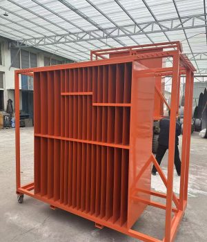 Heavy-duty industrial hose storage rack for mining industry applications